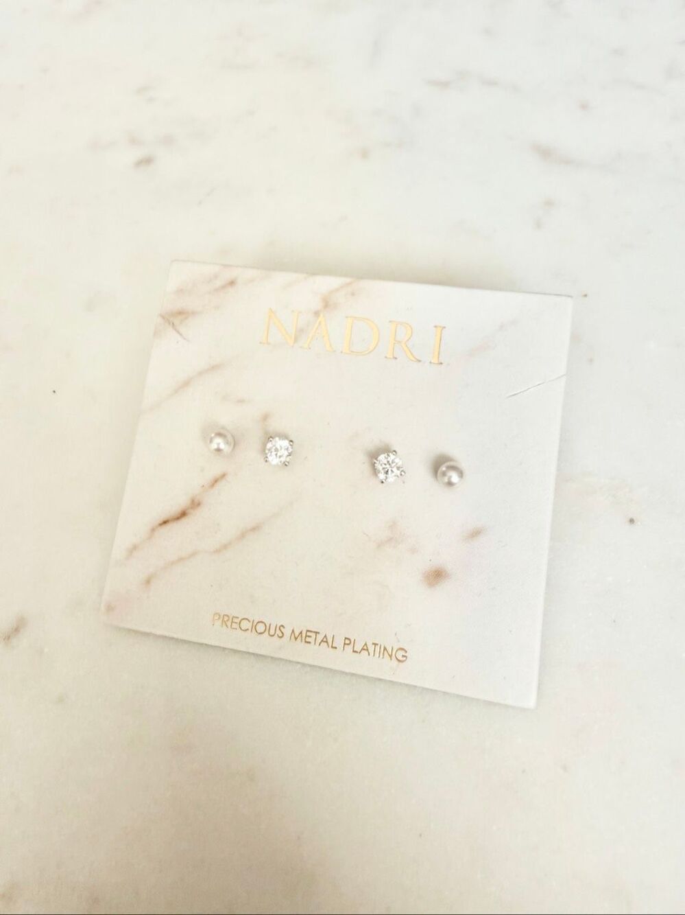 Nadri Pearl & CZ Stud Earrings Convertible 2 Way Silver Tone